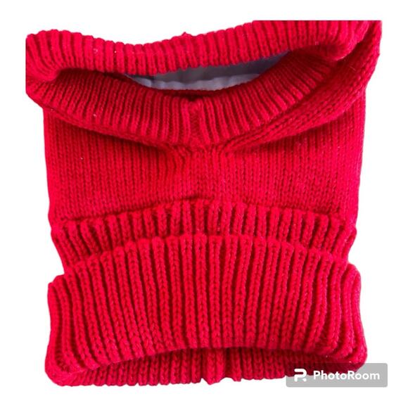 Red Lamb Knitted Winter Hat Hood Scarf Face Guard Toddler - Picture 3 of 7
